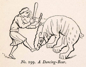 1862 Wood Engraving Frederick William Fairholt Dancing Bear Tame Train XGBA4