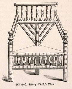 1862 Wood Engraving Frederick William Fairholt Henry Chair Wood Three Leg XGBA4