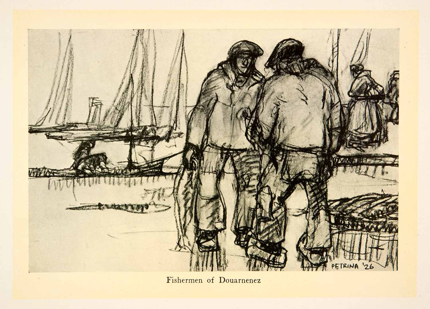 1926 Photolithograph Fishermen Douarnenez France Bay Sailboat Giovanni XGBB2