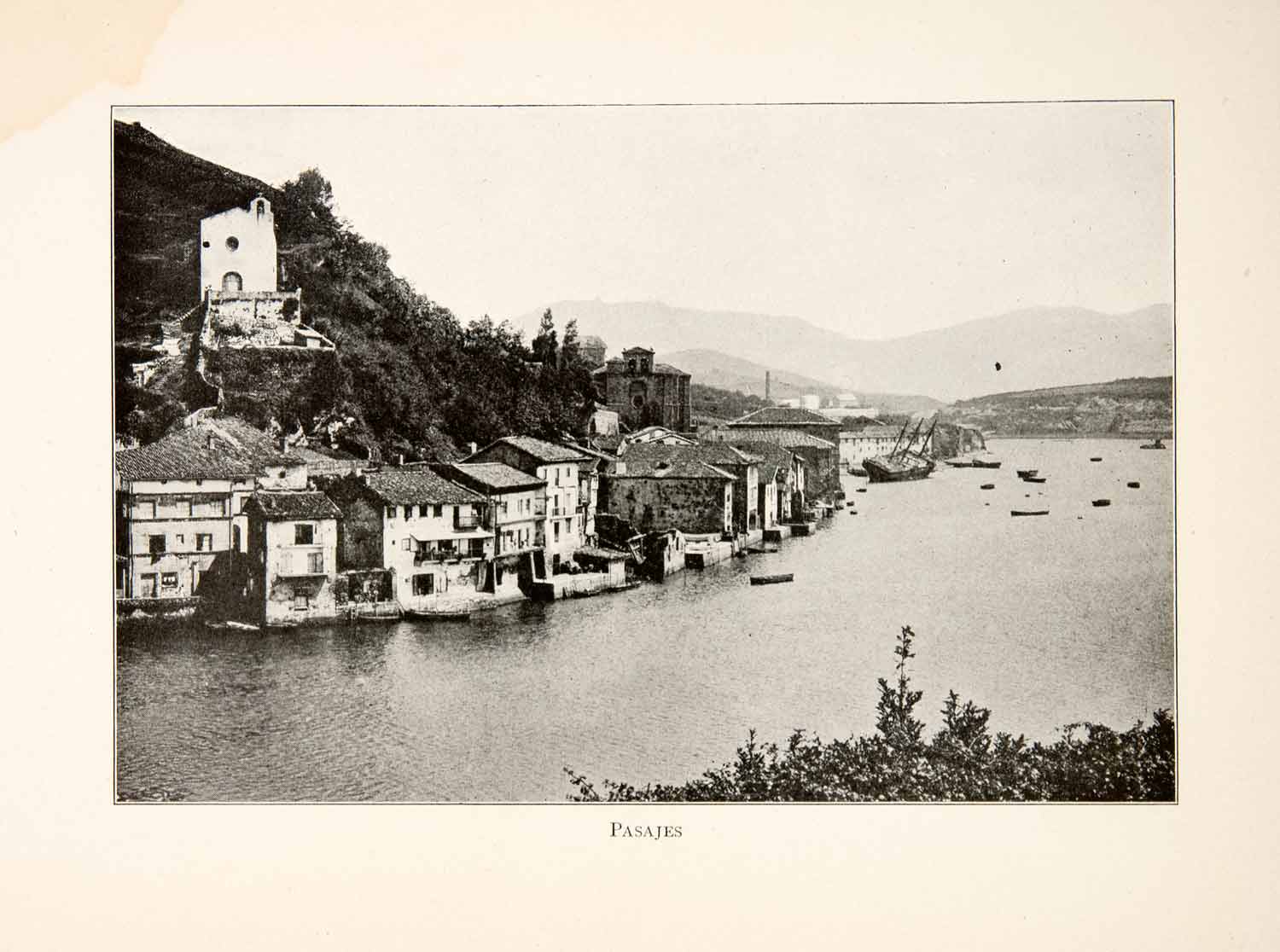 1901 Print Pasajes San Juan Donibane Spain Bay Cityscape Landscape Water XGBB3
