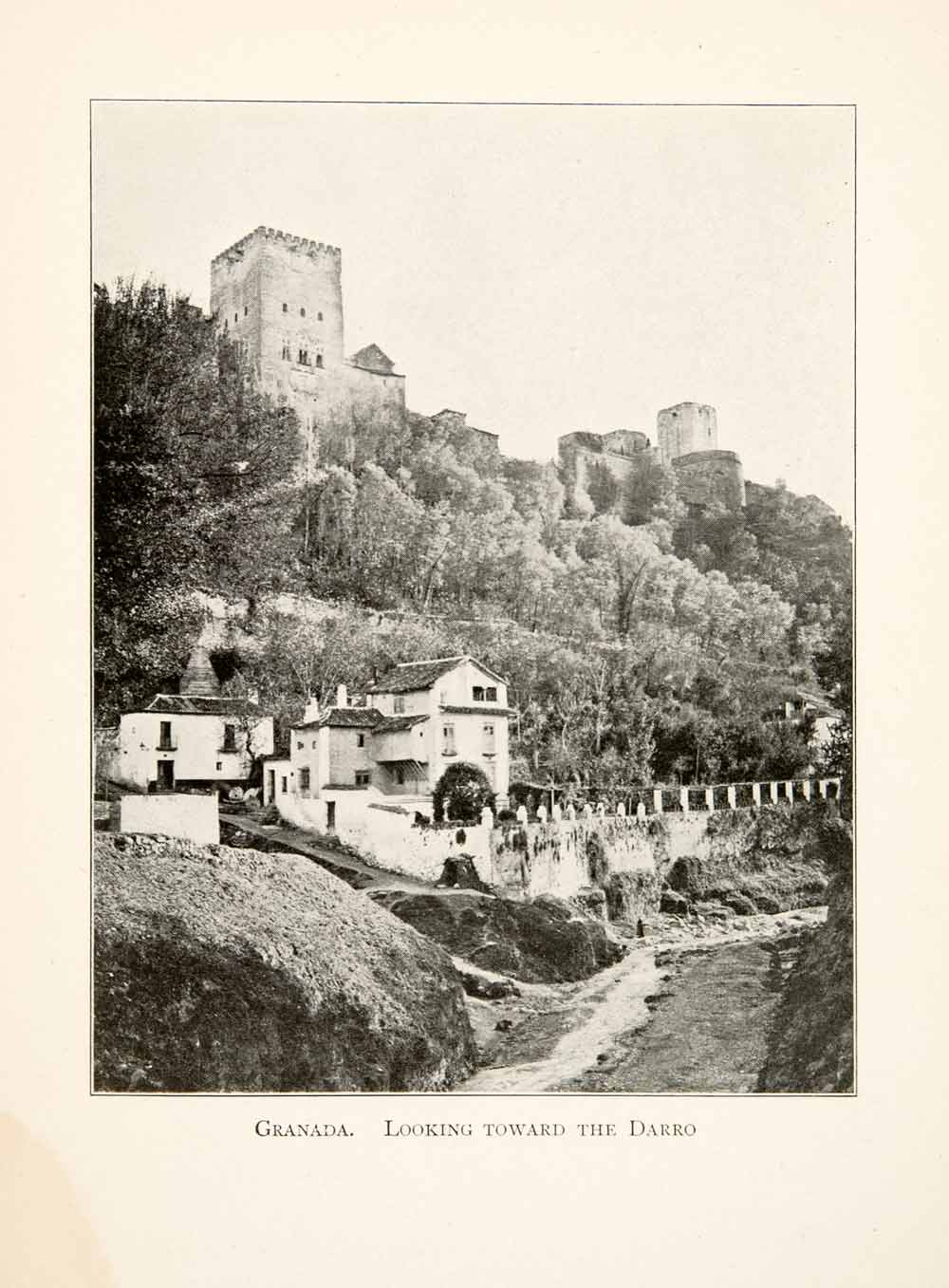 1901 Print Granada Spain Darro River Cityscape Landscape Medieval Hillside XGBB3