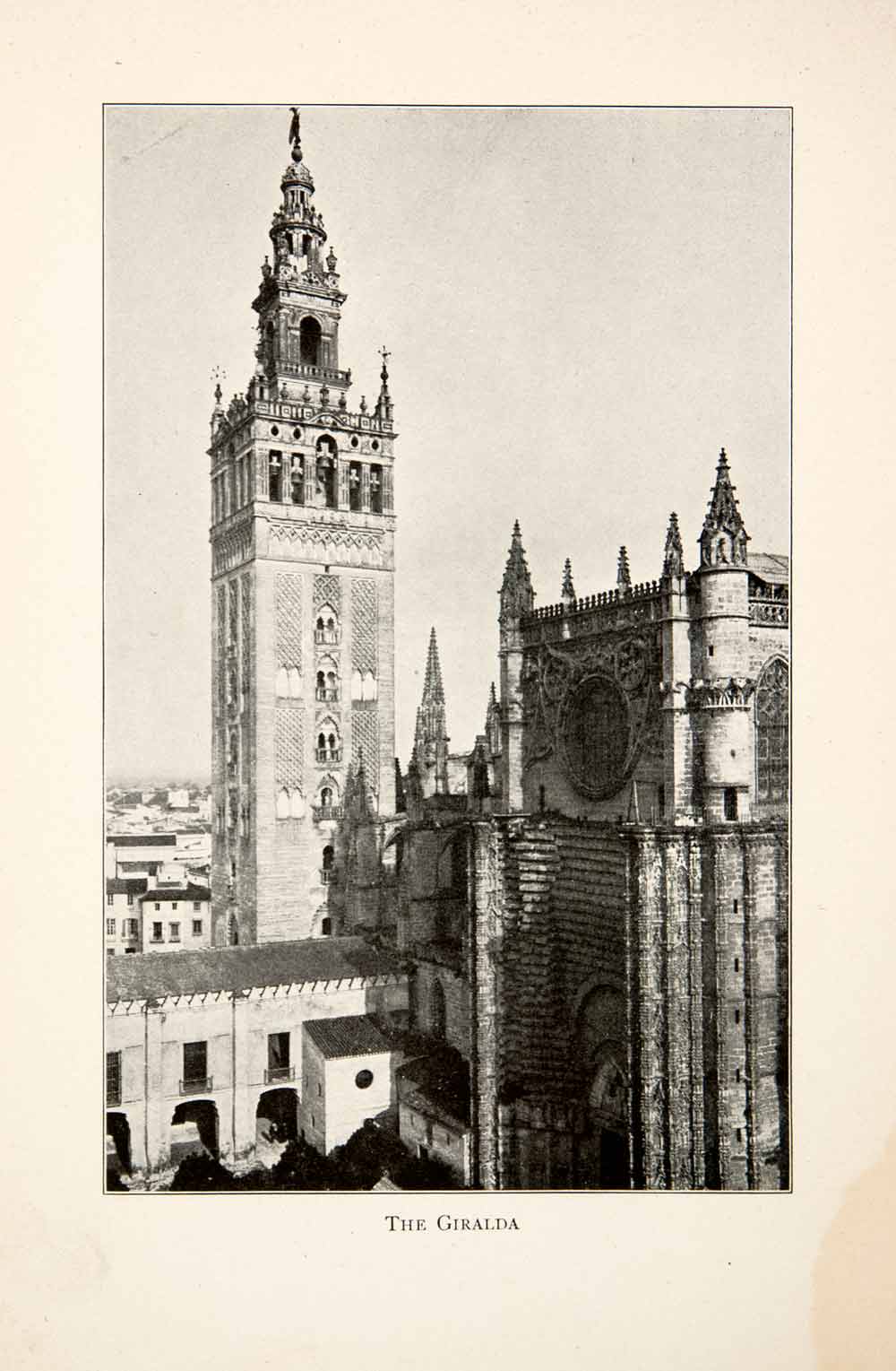 1901 Print Giralda Bell Tower Cathedral Seville Spain Historic XGBB3