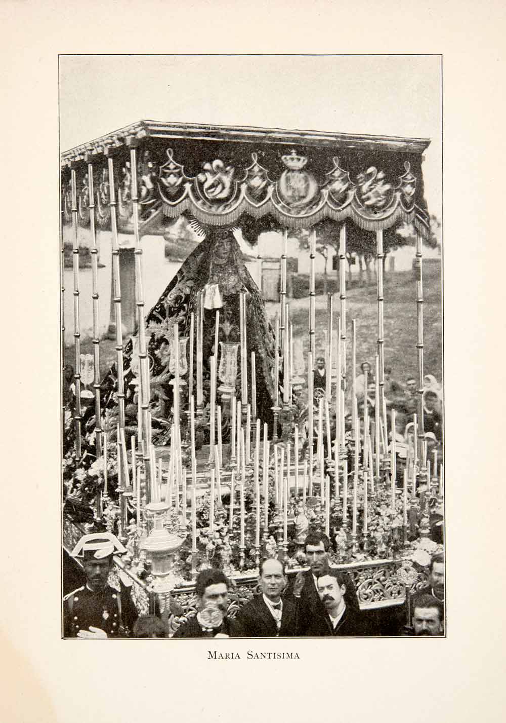 1901 Print Virgin Mary Holy Week Seville Spain Parade Float Celebration XGBB3