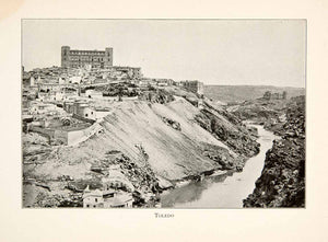 1901 Print Toledo Spain Cityscape River Historic Hillside Rocky Landscape XGBB3