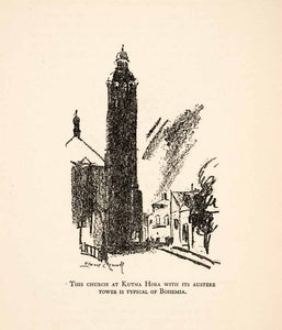 1930 Lithograph Edward Caswell Church Kutna Hora Bohemia Czech Republic XGBB5