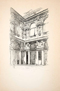 1907 Lithograph Palazzo Marino Courtyard Milan Italy Architecture Peixotto XGBB7