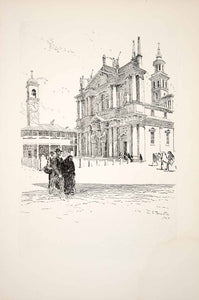 1907 Lithograph Ernest Clifford Peixotto Art Church Saronno Italy XGBB7