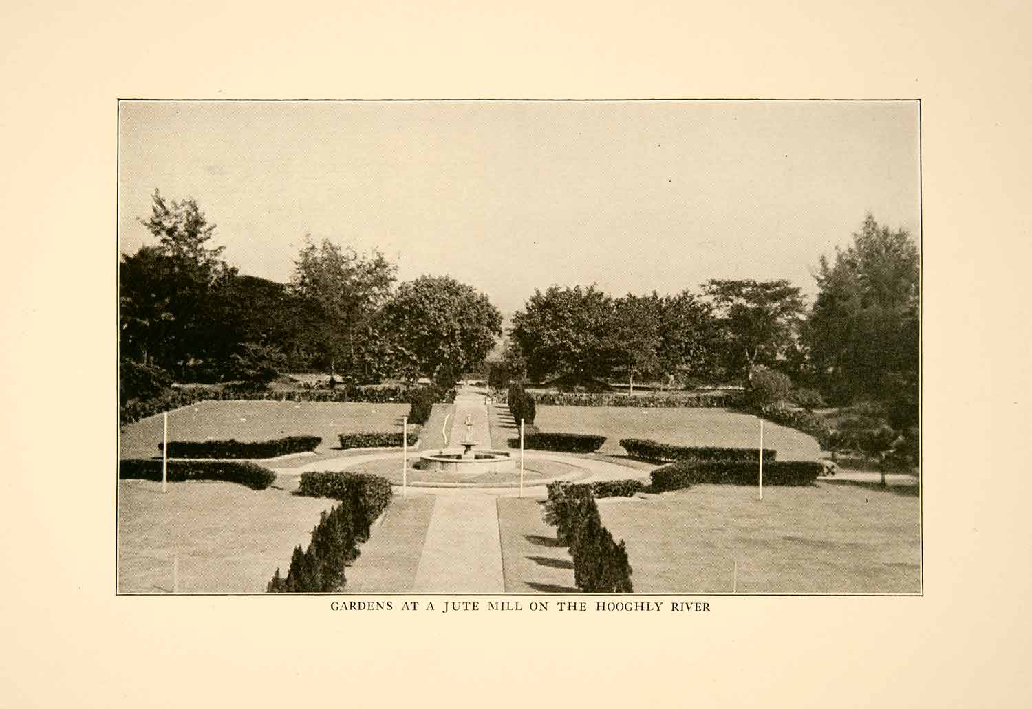 1929 Print Jute Mill Botanical Floral Formal Garden Fountain India XGBB9