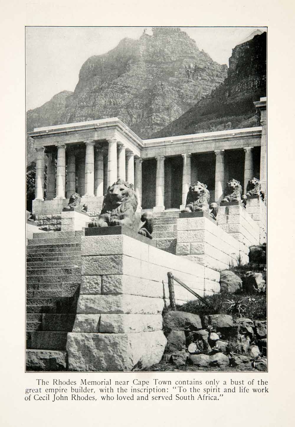 1924 Print Cecil John Rhodes Memorial Monument Statue Cape Town South XGBC4