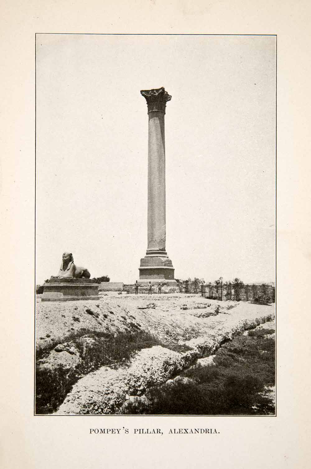 1922 Print Pompey's Pillar Alexandria Egypt Monument Architecture Sphinx XGBC6