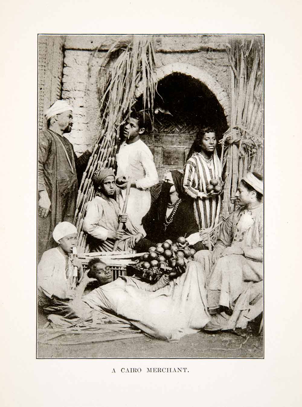1922 Print Cairo Egypt Merchant Shop Family Fruit Pomegranate Store Vendor XGBC6