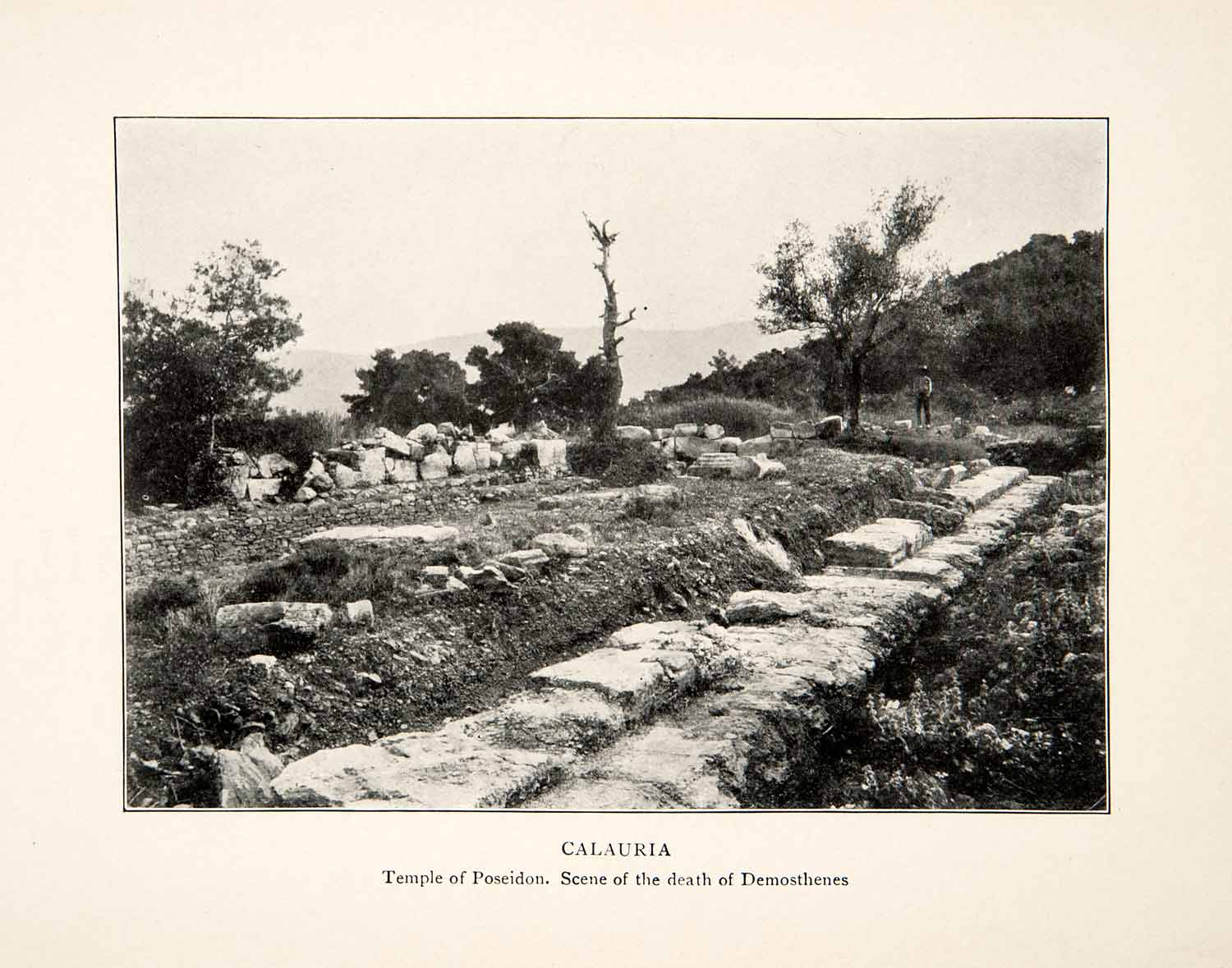 1909 Print Temple Poseidon Kalaureia Calauria Greece Ruin Archeology XGBC8