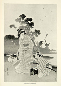 1899 Print Firefly Catching Japanese Figures Landscape Entertainment XGBD8