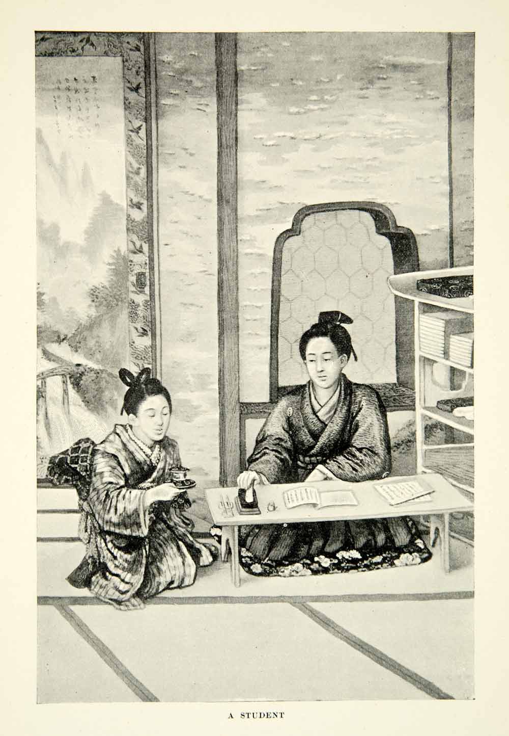 1899 Print Japanese Student Teacher Costume Fashion Traditional Interior XGBD8