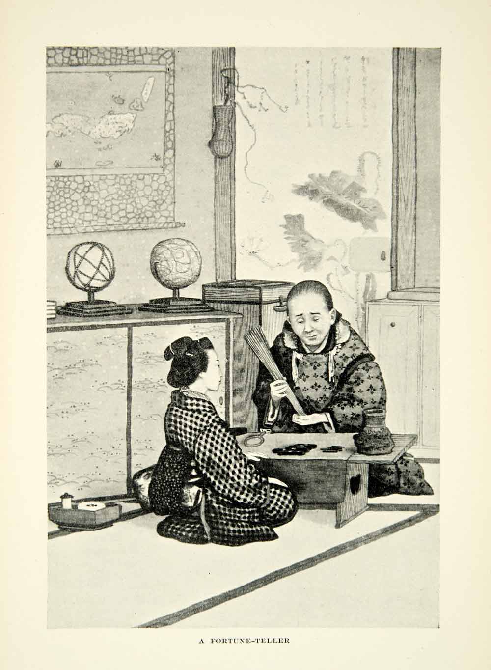 1899 Print Japanese Fortune Teller Mystical Science Woman Fashion Interior XGBD8