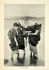1899 Print Japanese Women Shore Basket Fishing Food Fashion Clothing Ocean XGBD8