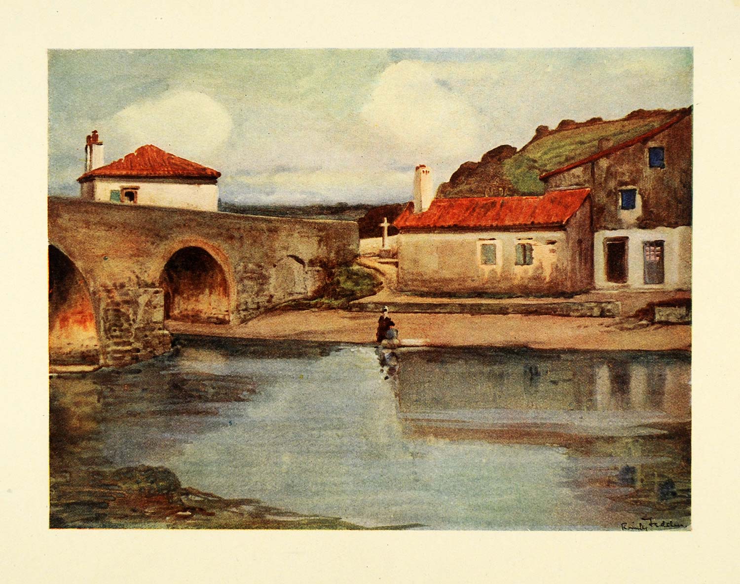 1921 Print Bridge Socoa France Fortress River Archaeology Ruins French XGC2