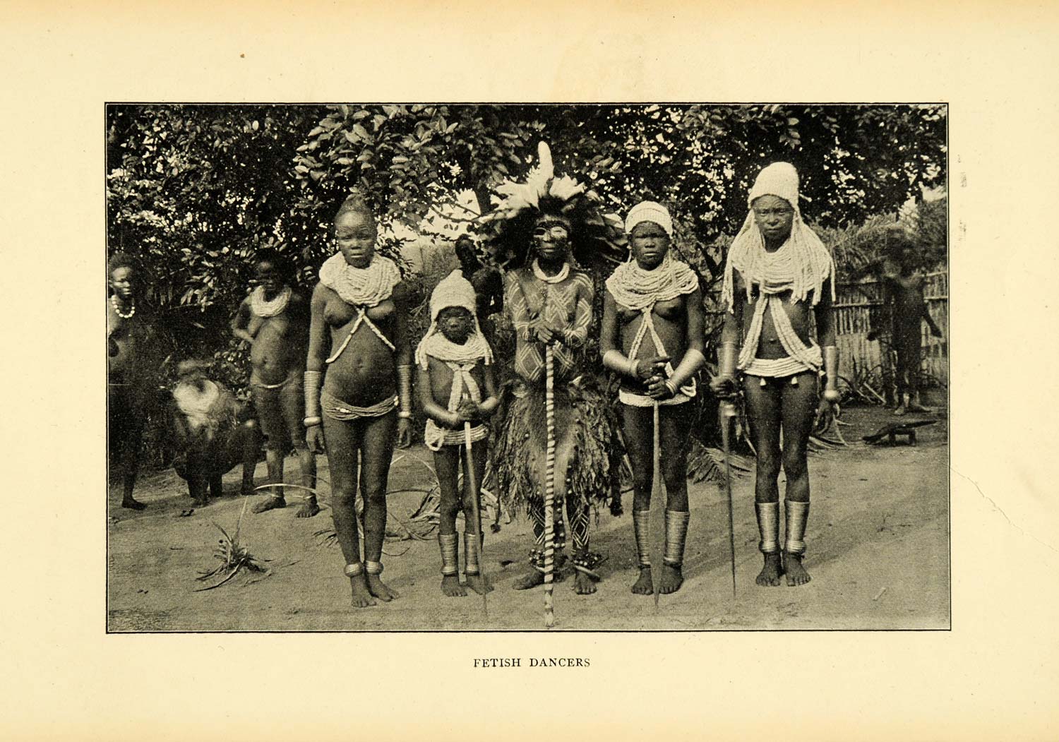 1900 Print Fetish Dancers Congo Africa Nude Tribal War Paint Jewelry XGC4