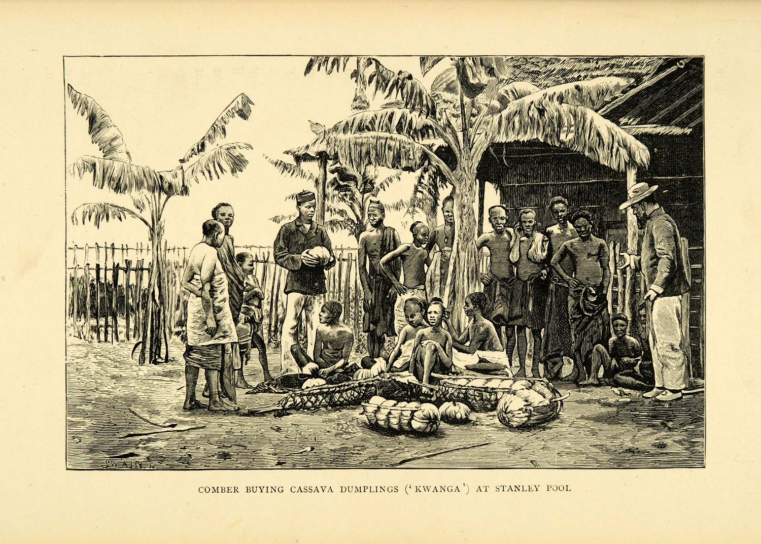 1900 Wood Engraving Comber Buying Cassava Dumplings Kwanga Stanley Pool XGC4