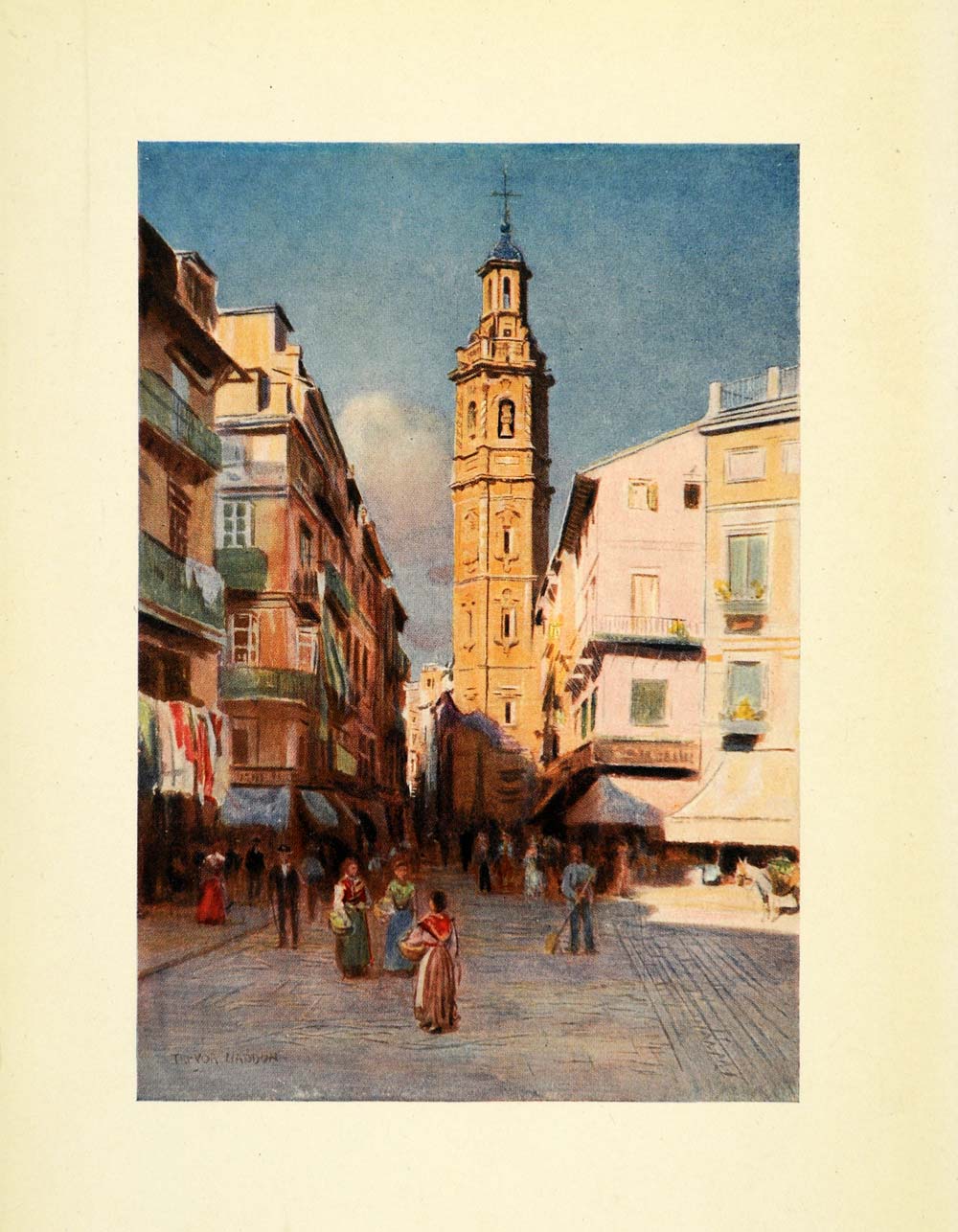 1908 Print Santa Catalina Church Tower Architecture Haddon Art Valencia XGC5