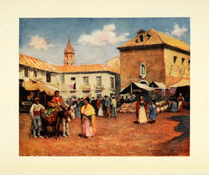 1908 Print Trevor Haddon Art Malaga Spain Marketplace Shopping Pack Mule XGC5
