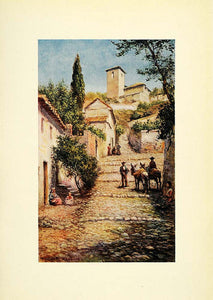 1908 Print Trevor Haddon Art Old Quarter Granada Spain Street View XGC5