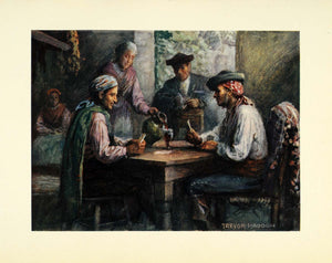 1908 Print Trevor Haddon Art Granada Spain Inn Tavern Drinking Smoking Card XGC5