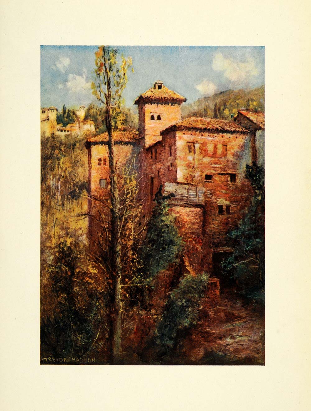 1908 Print Trevor Haddon Art Torre de Las Damas Granada Spain Tower XGC5