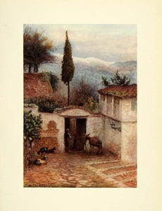 1908 Print Trevor Haddon Artwork Granada Alhambra Spain Homes Cobblestone XGC5
