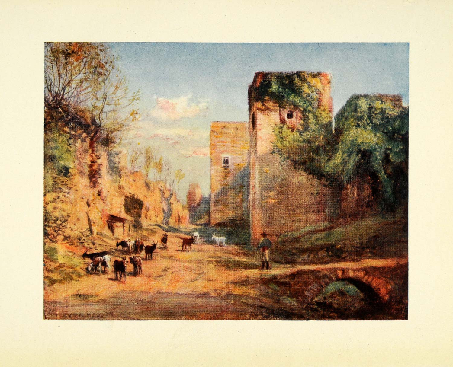 1908 Print Trevor Haddon Art Granada Spain Infantas Towers Alhambra XGC5 - Period Paper
