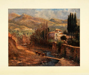 1908 Print Trevor Haddon Art Villa Darro River Landscape Spanish XGC5