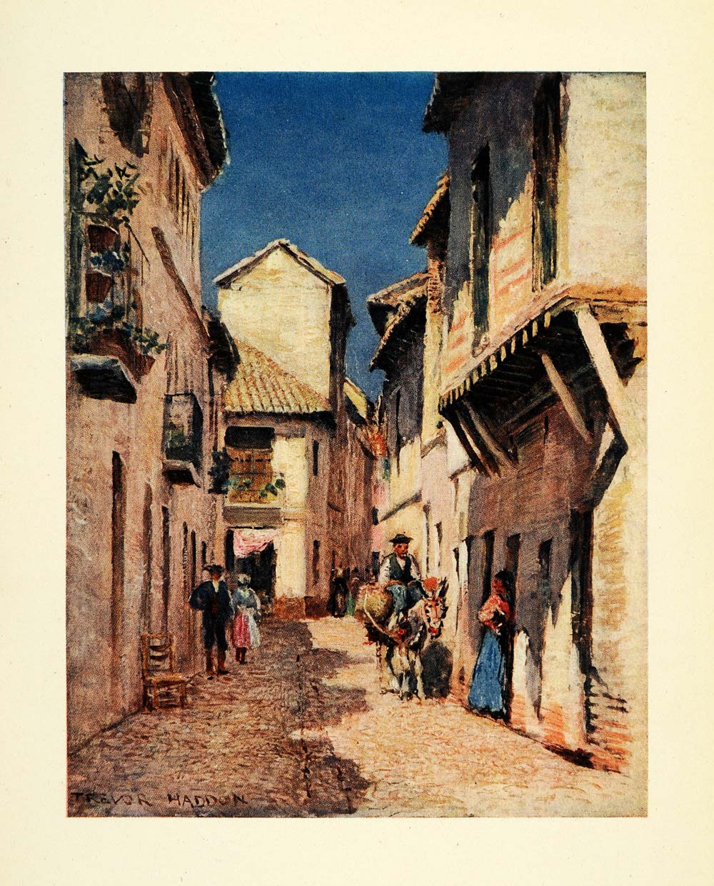 1908 Print Trevor Haddon Artwork Cordova Spain Cobblestone Street View XGC5
