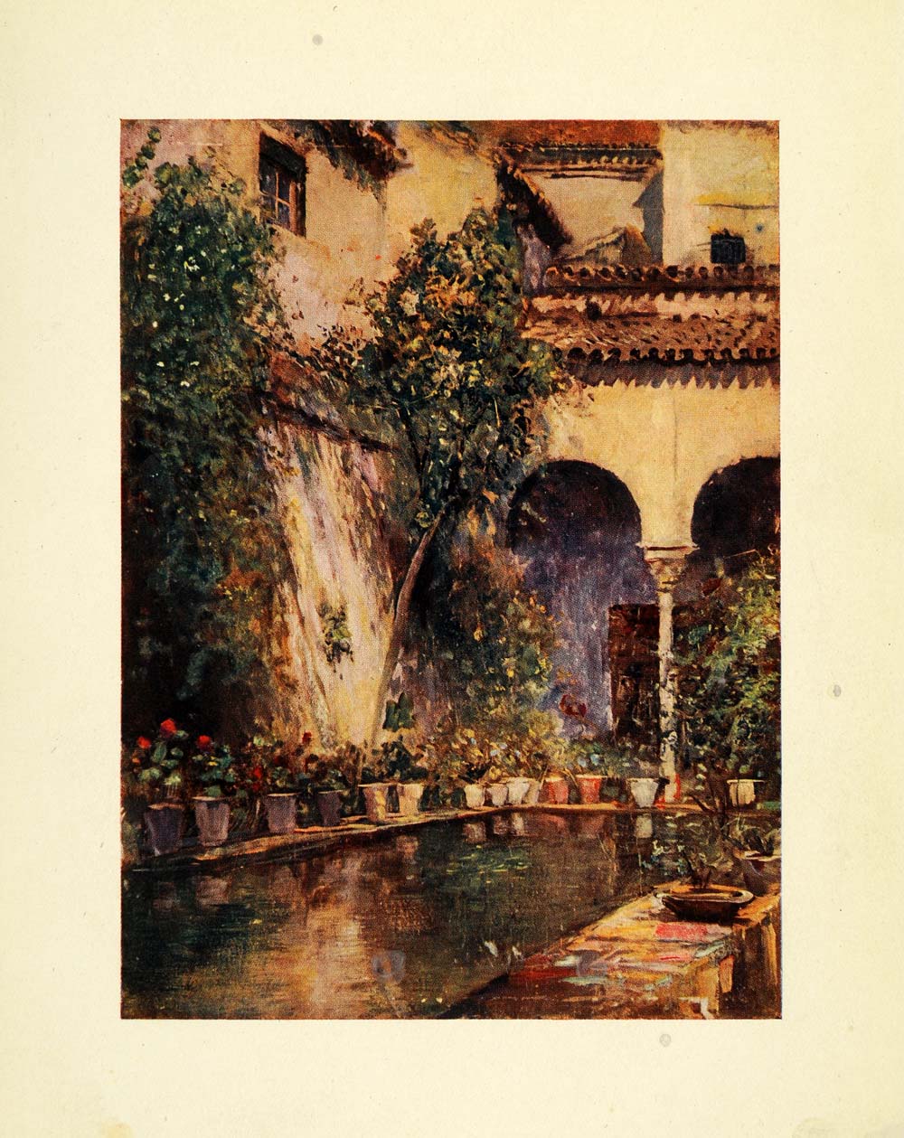 1908 Print Trevor Haddon Art Seville Spain Garden Casa Pilatos Botanical XGC5