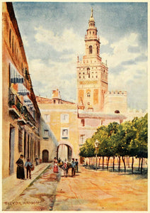 1908 Print Trevor Haddon Art Seville Spain Patio de Las Banderas XGC5