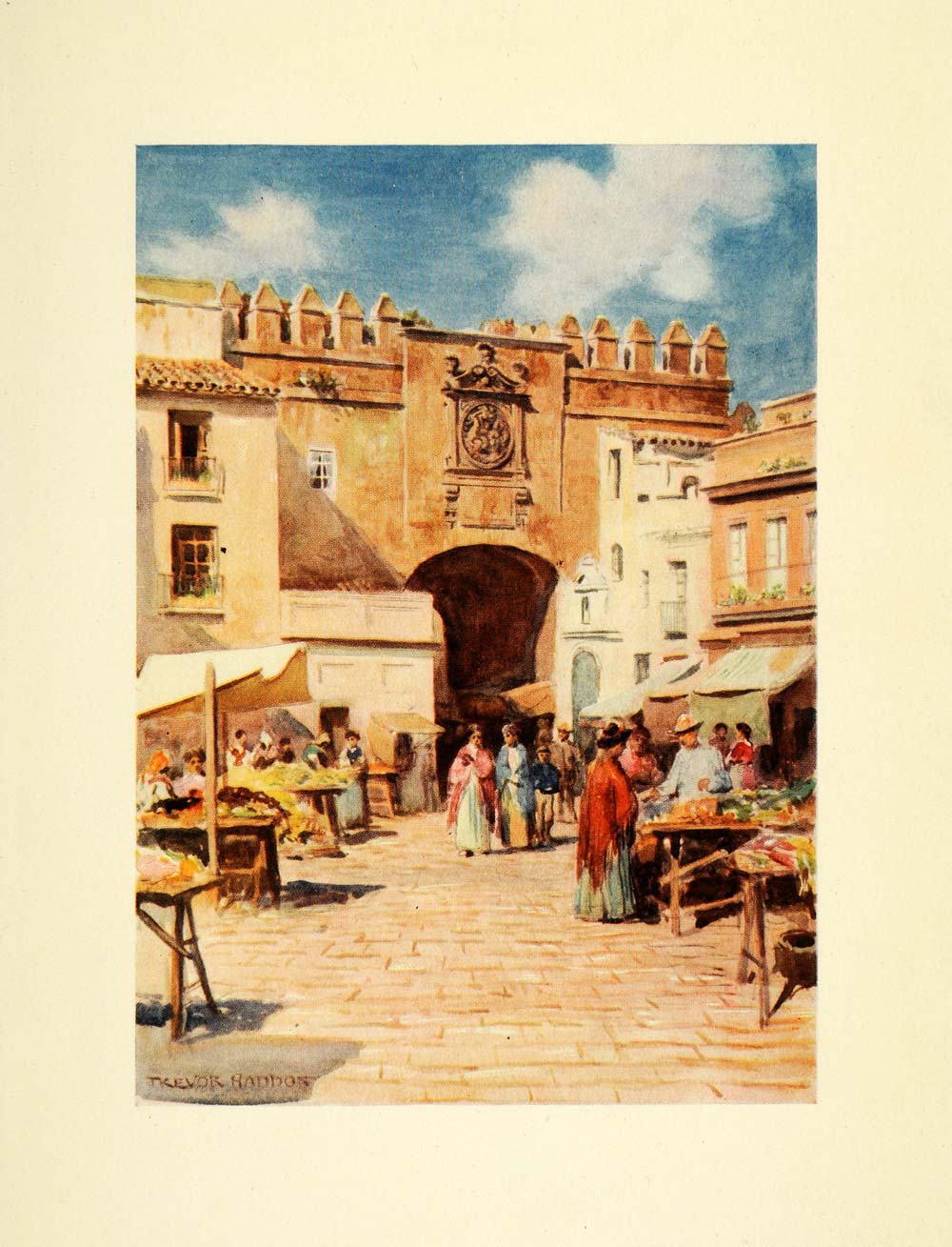 1908 Print Trevor Haddon Art Seville Sapin Aceite Gate Architecture XGC5