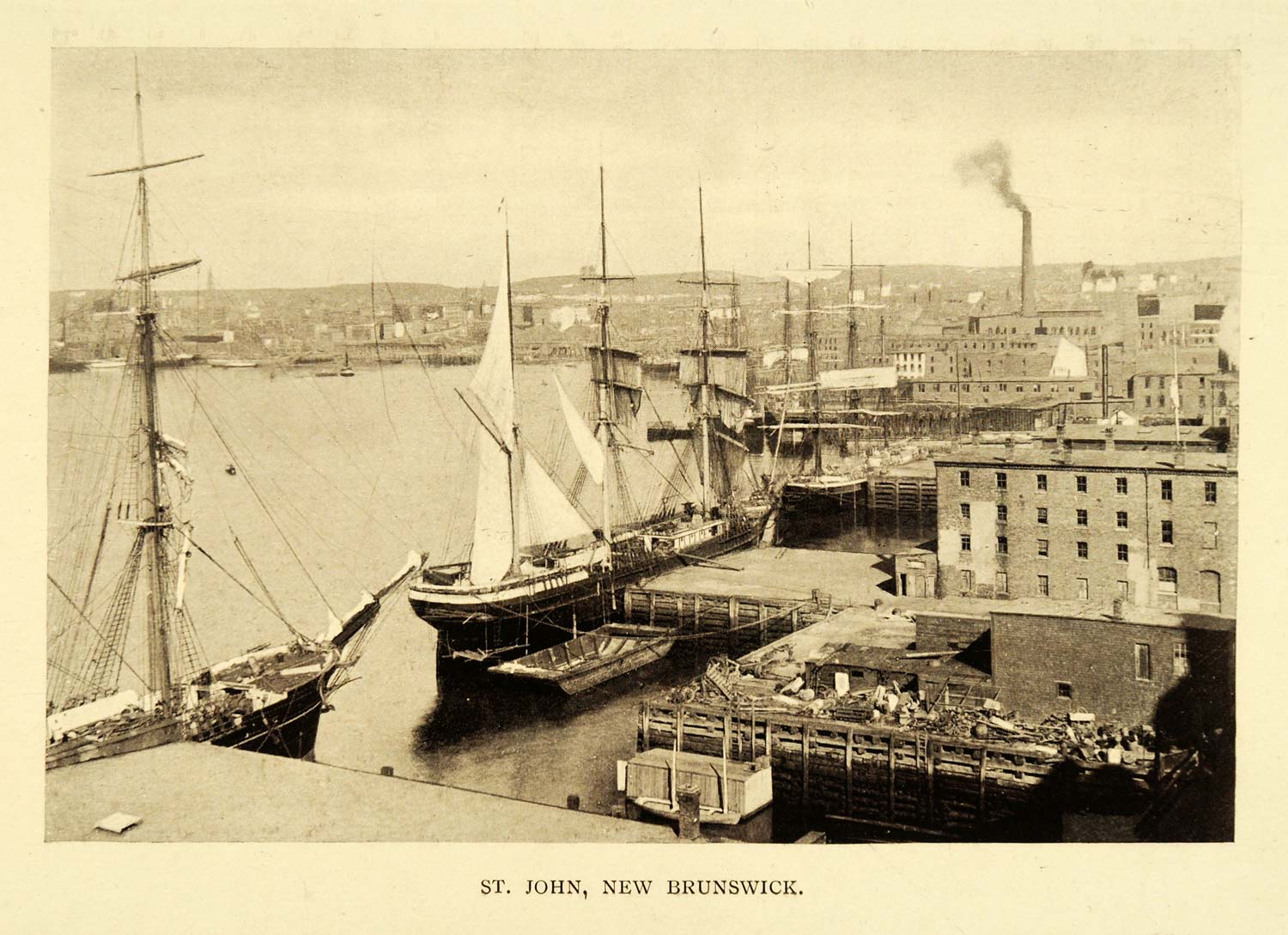 1911 Print St. John New Brunswick Canada Sailing Boat Sailboat Cityscape XGC6