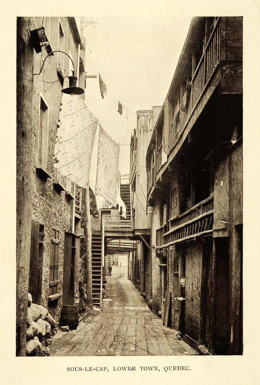 1911 Print Sous-le-Cap Quebec Canada Street Fabric Textile City Canadian XGC6