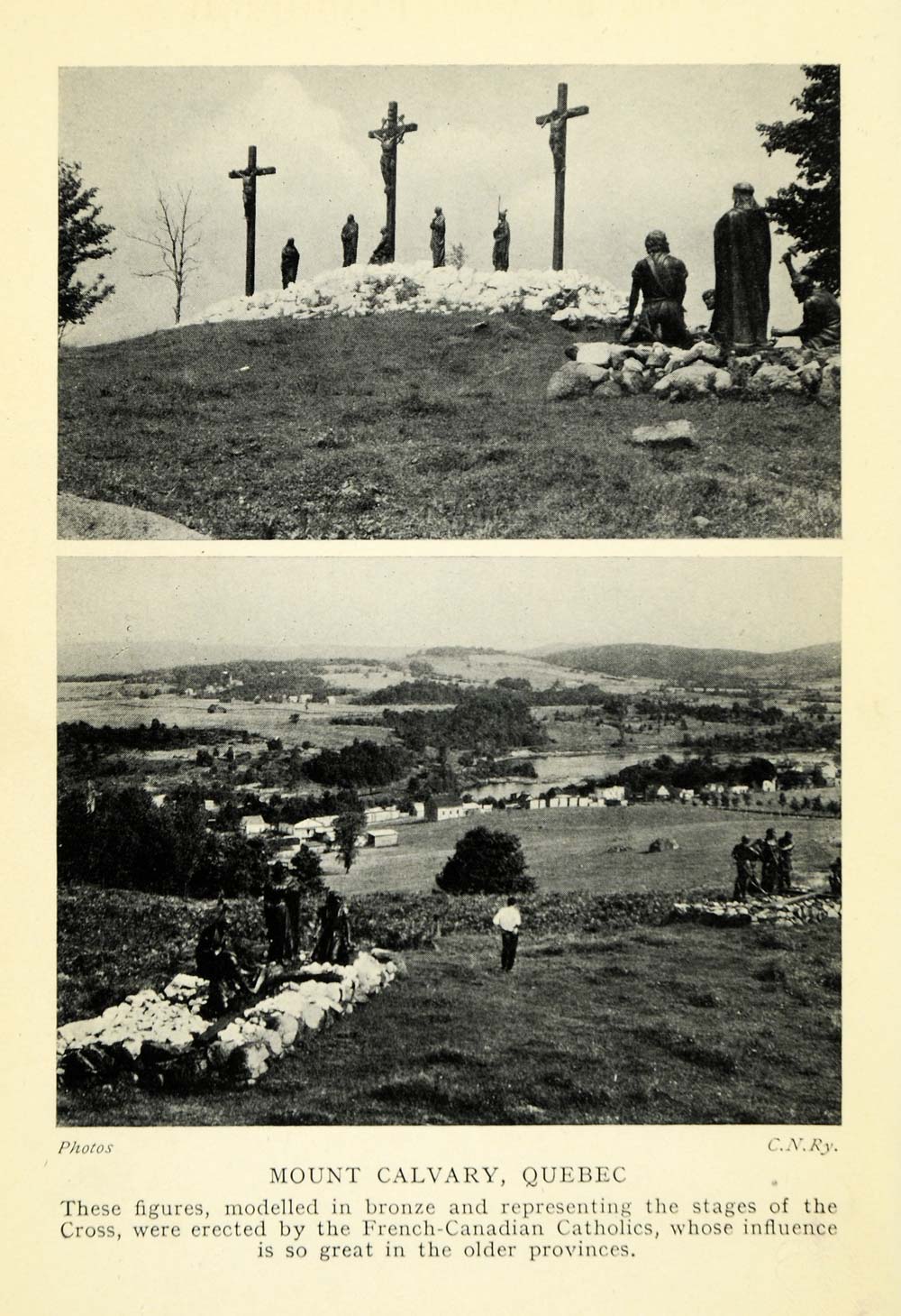 1927 Print Mount Calvary Quebec Canada Catholicism Cross Crucifix Cemetery XGC7