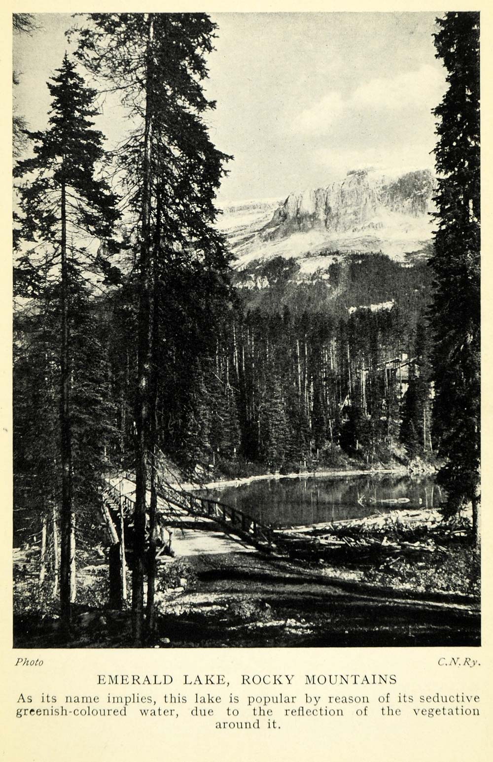 1927 Print Emerald Lake Rocky Mountains Landscape Pine Trees Yoho National XGC7