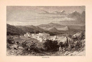 1875 Wood Engraving Nazareth Israel Minaret White Mosque Harat Alghama An XGCA1
