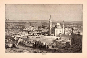 1875 Wood Engraving Cairo Egypt Mosque Madrassa Sultan Hassan Mamluk Era XGCA1