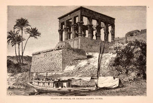 1875 Wood Engraving Trajans Kiosk Nubian Island Lake Nasser Egypt Africa XGCA1