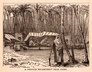 1875 Wood Engraving Bedouin Encampment Cairo Egypt Desert Dwellers Rifle XGCA1