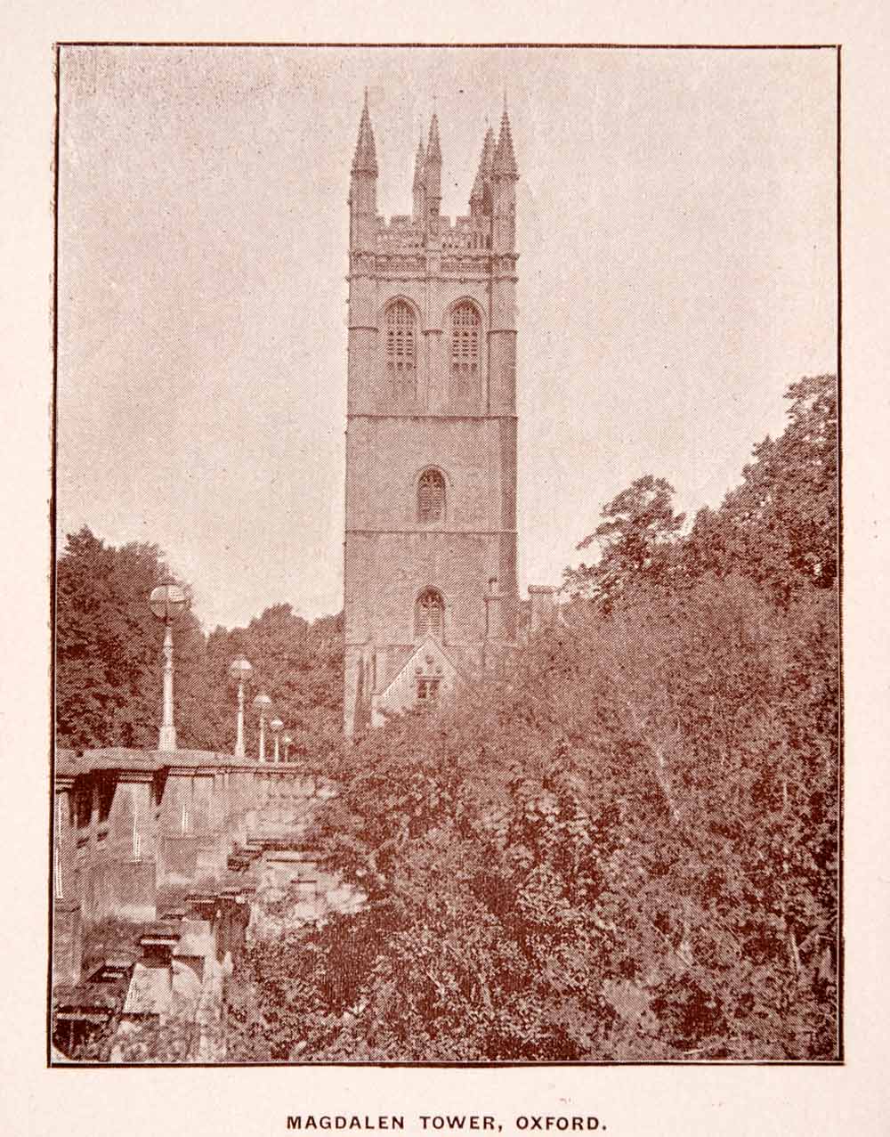 1900 Print Magdalen Bell Tower College Oxford Medieval Belfry High Street XGCA4