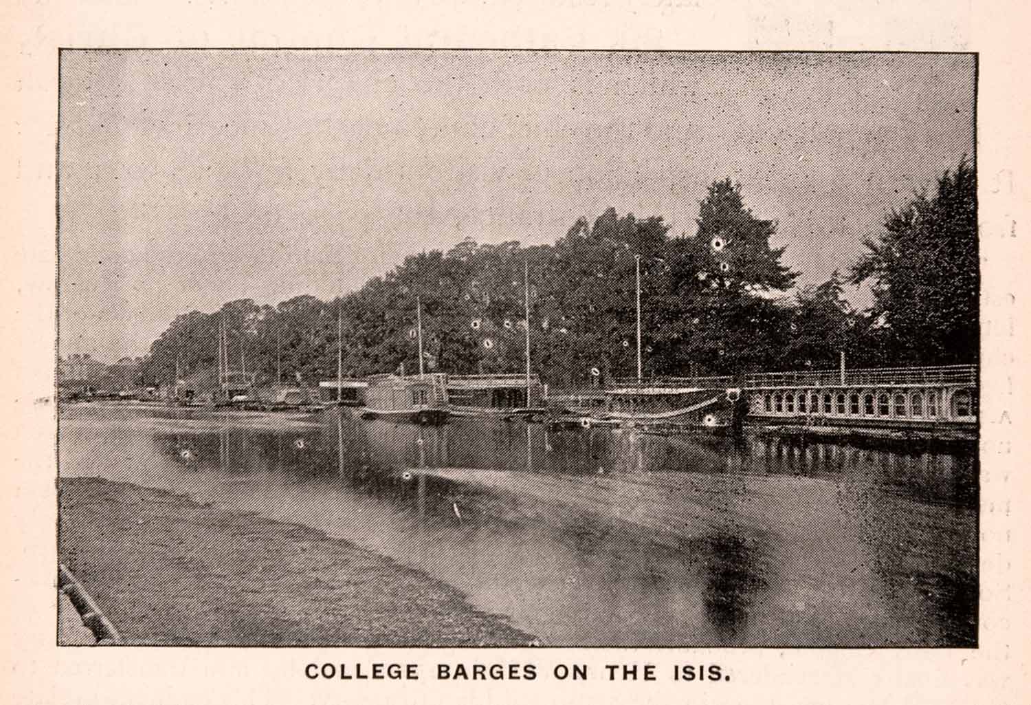 1900 Print College Barges Isis River Thames University Oxford Rowing Boat XGCA4