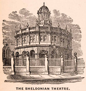 1900 Wood Engraving Sheldonian Theatre Christopher Wren Broad St Oxford XGCA4