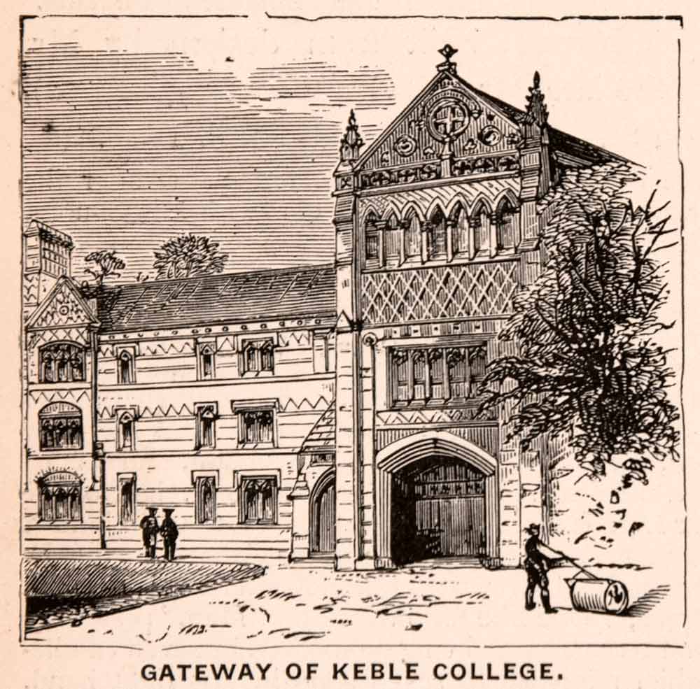 1900 Wood Engraving Gateway Keble College Victorian Gothic William XGCA4