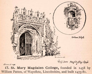1900 Wood Engraving Magdalen College William Patten Wayneflete Pulpit XGCA4