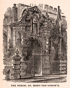 1900 Wood Engraving Church Mary Virgin High Street Baroque Porch Nicholas XGCA4