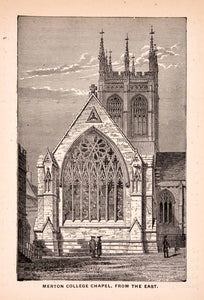 1900 Wood Engraving Merton College Chapel Gothic Oxford Early English XGCA4